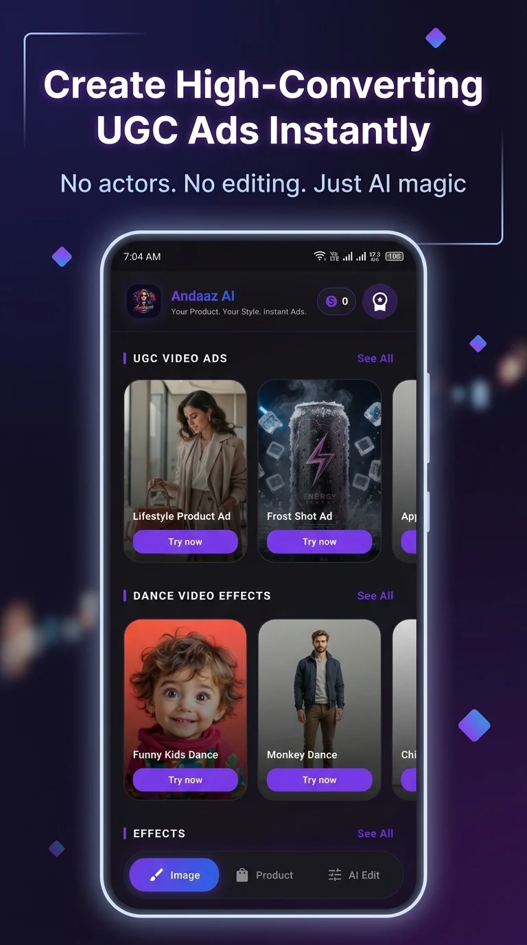 Andaaz AI credits and subscription screen.