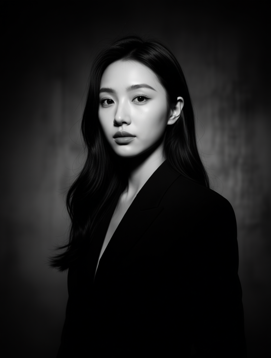 Example monochrome cinematic photoshoot preset result.